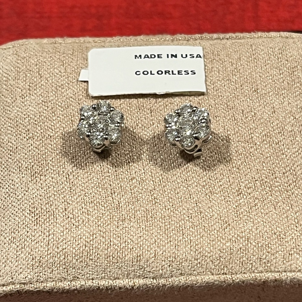 SAKS FIFTH AVENUE NIB AUTHENTIC 18K WHITE GOLD COLORLESS DIAMOND EARRINGS